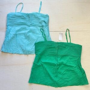 VTG GAP 100% Silk Pleated Cami Tank Top Lot – Green & Blue Aqua Women’s Size 14